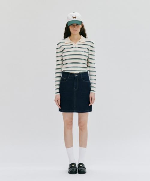 DEPOUND Striped Collar Open Pullover [Green]