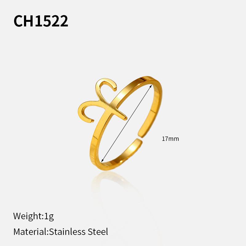 European and American plated stainless steel 18k gold personality creative simplicity 11 constellation opening adjustable titanium steel ring