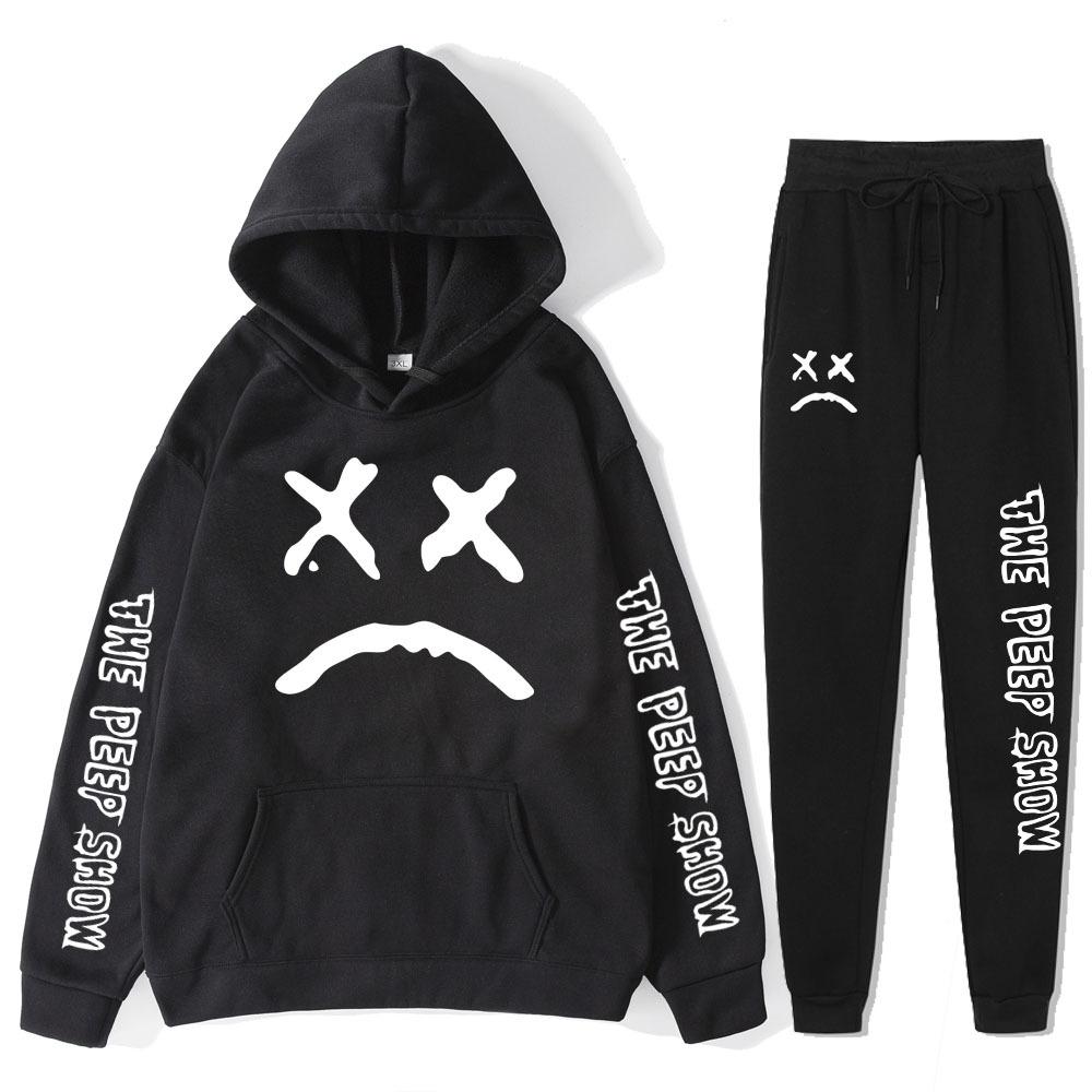 

Осень Зима Lil Peep The Peep Show Графический Принт Толстовки Штаны Комплект Модный Повседневный Теплый Спортивный С Длинным Рукавом Брюки Мужская Спортивная Одежда L чёрный