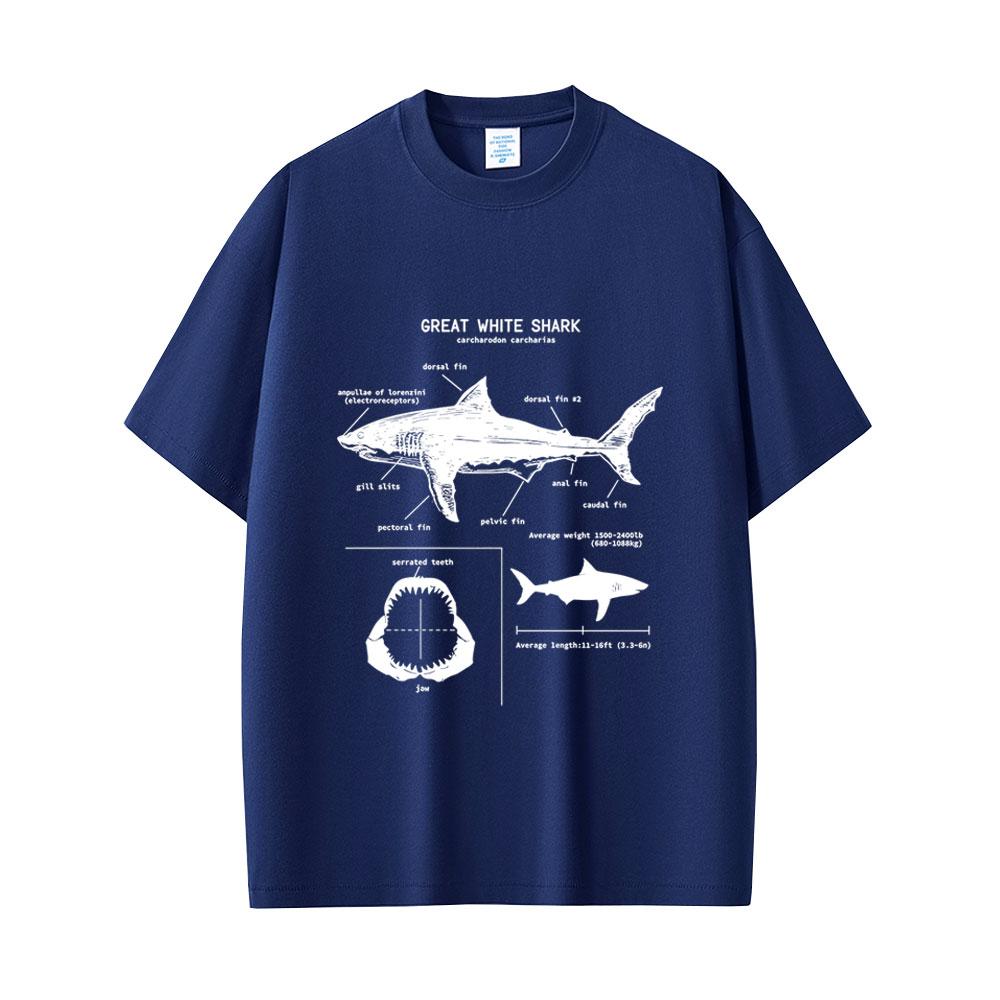 Marine Animals Great White Shark Anatomy Graphic Tshirt Men Women Casual Oversized Streetwear Mens Fashion Vintage T Shirts
