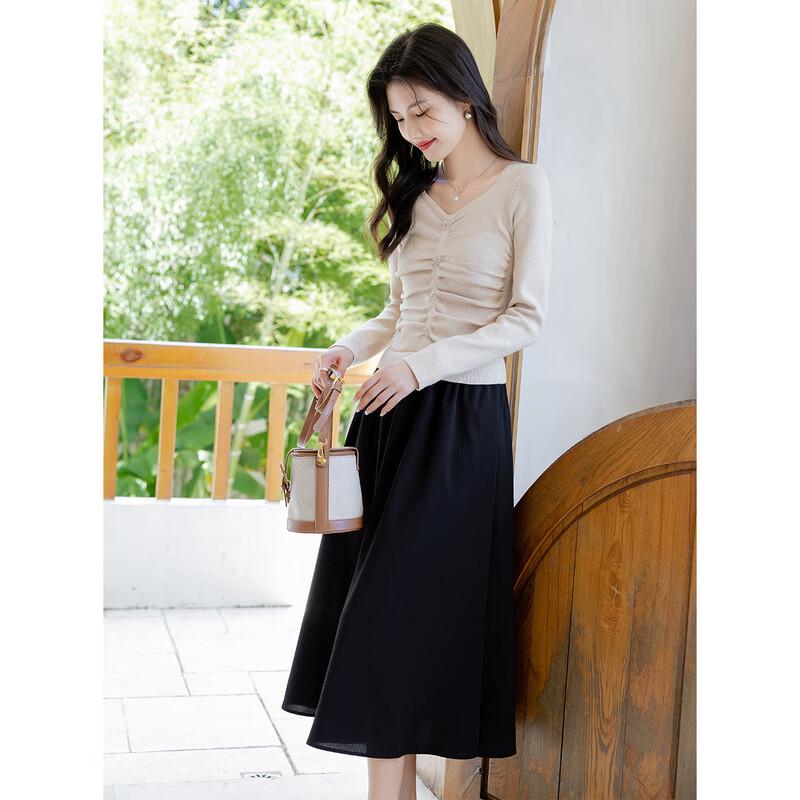 MOCANA Women's Elegant Long-Sleeve Midi Dress