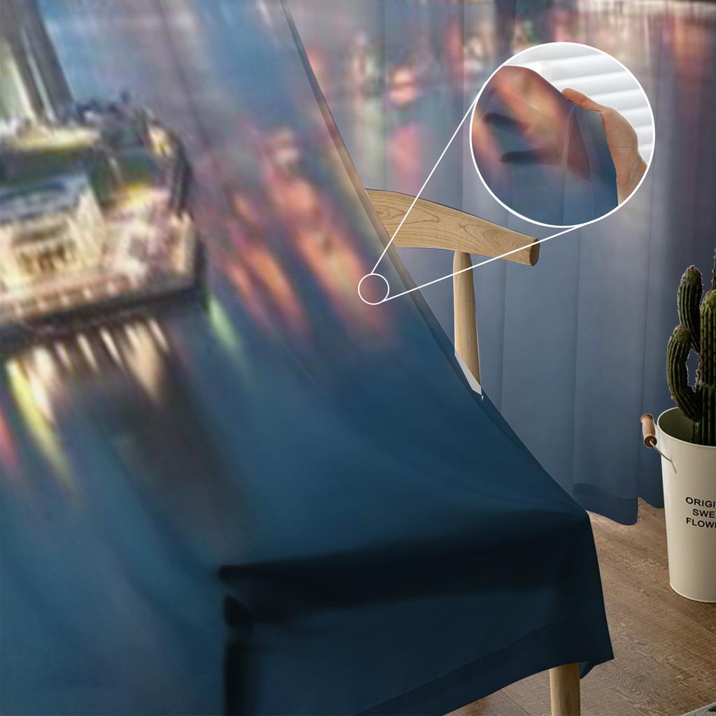 New York City Skyline Panoramic View At Sunset Chiffon Sheer Curtains for Living Room Bedroom Window Voiles Tulle Curtain