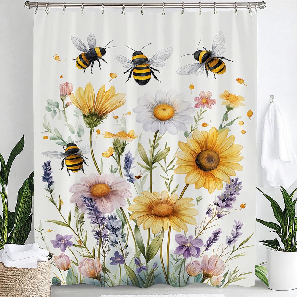 Watercolor Botanical Floral Leaf Shower Curtain, Floral Bathroom Decorative Shower Curtain, Print Fabric Home Curtain with Hooks