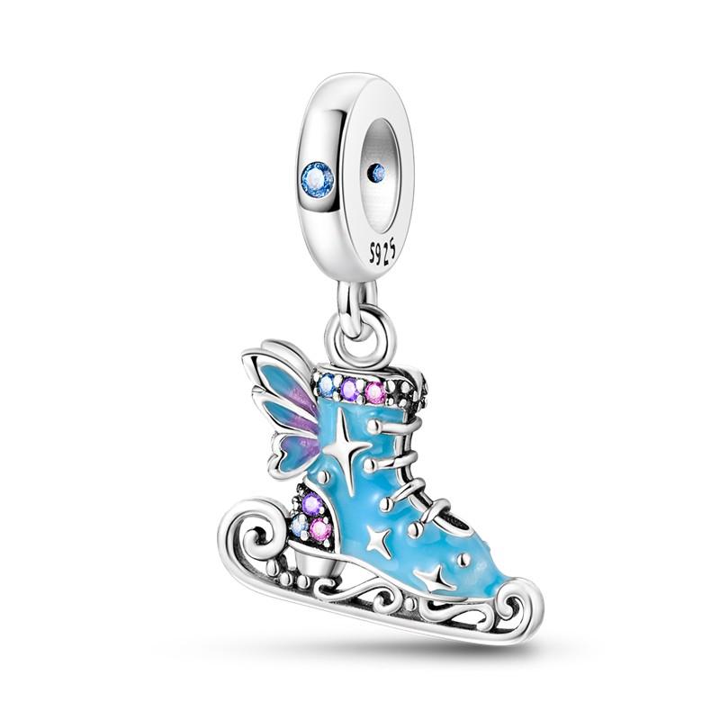 Sky Blue Color Decorative Charms Bead Elements Genuine Copper Butterflies Flower Moon Pendant Piece Suitable For Authentic Bracelet Style Jewelry