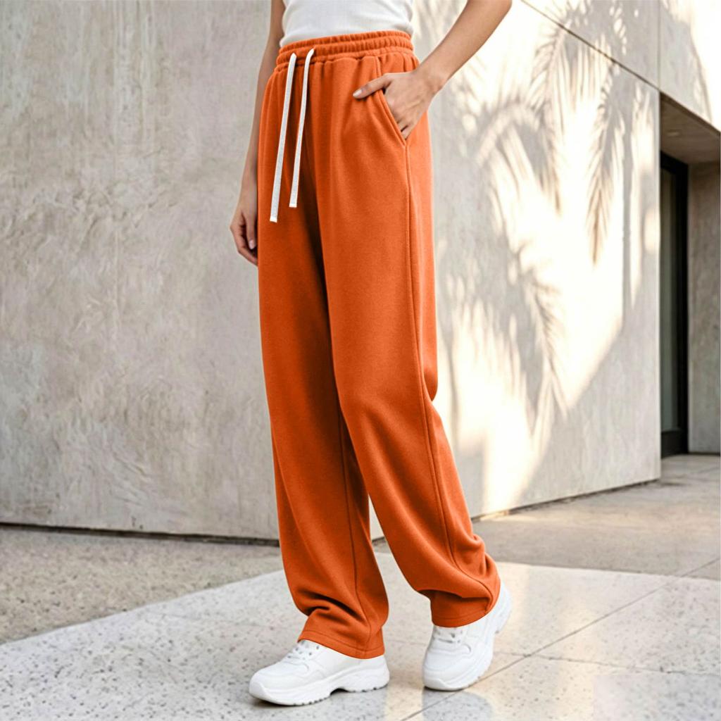 Women's Plus Size Loose Fit Wide Leg Straight Pants Color for Fall Casual Wear
