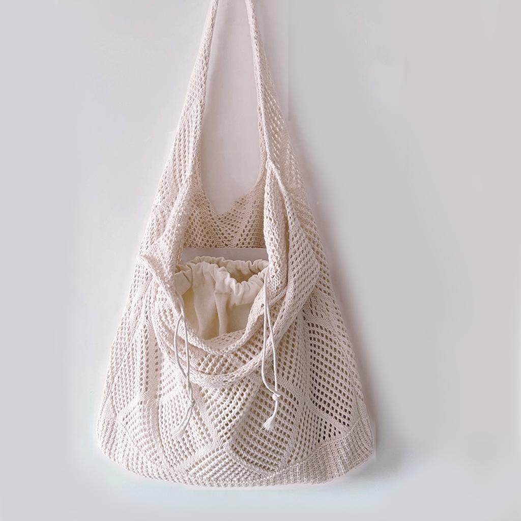 New Trend Women's Bag Crochet Handbag Retro Knitted Solid Color Hollow Top-handle Tote Bag Travel Shopper Shoulder Bag