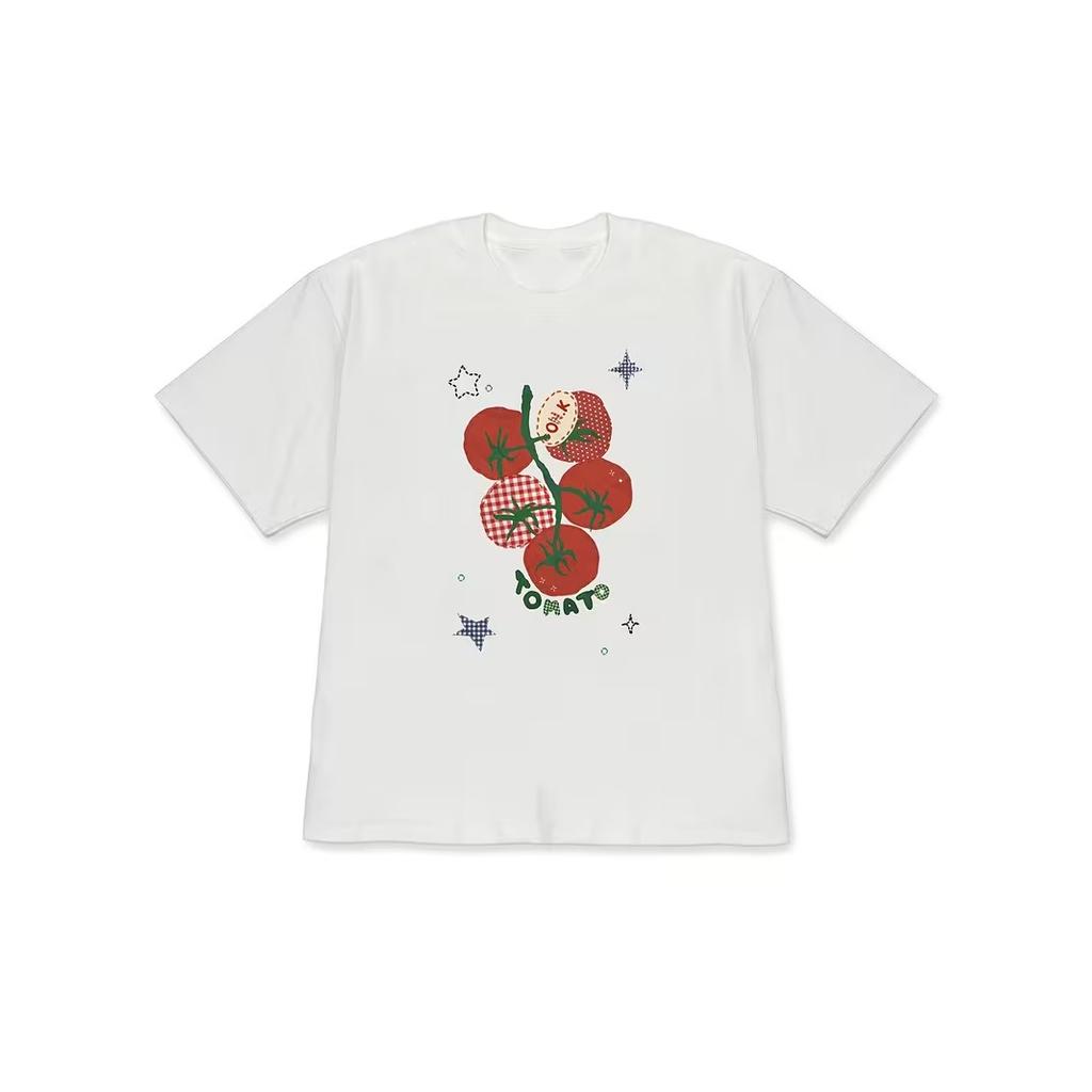 Tomato Graffiti Tshirt Cute Korean Printed Short Sleeved Shirt Womens Daily Tops for Couples