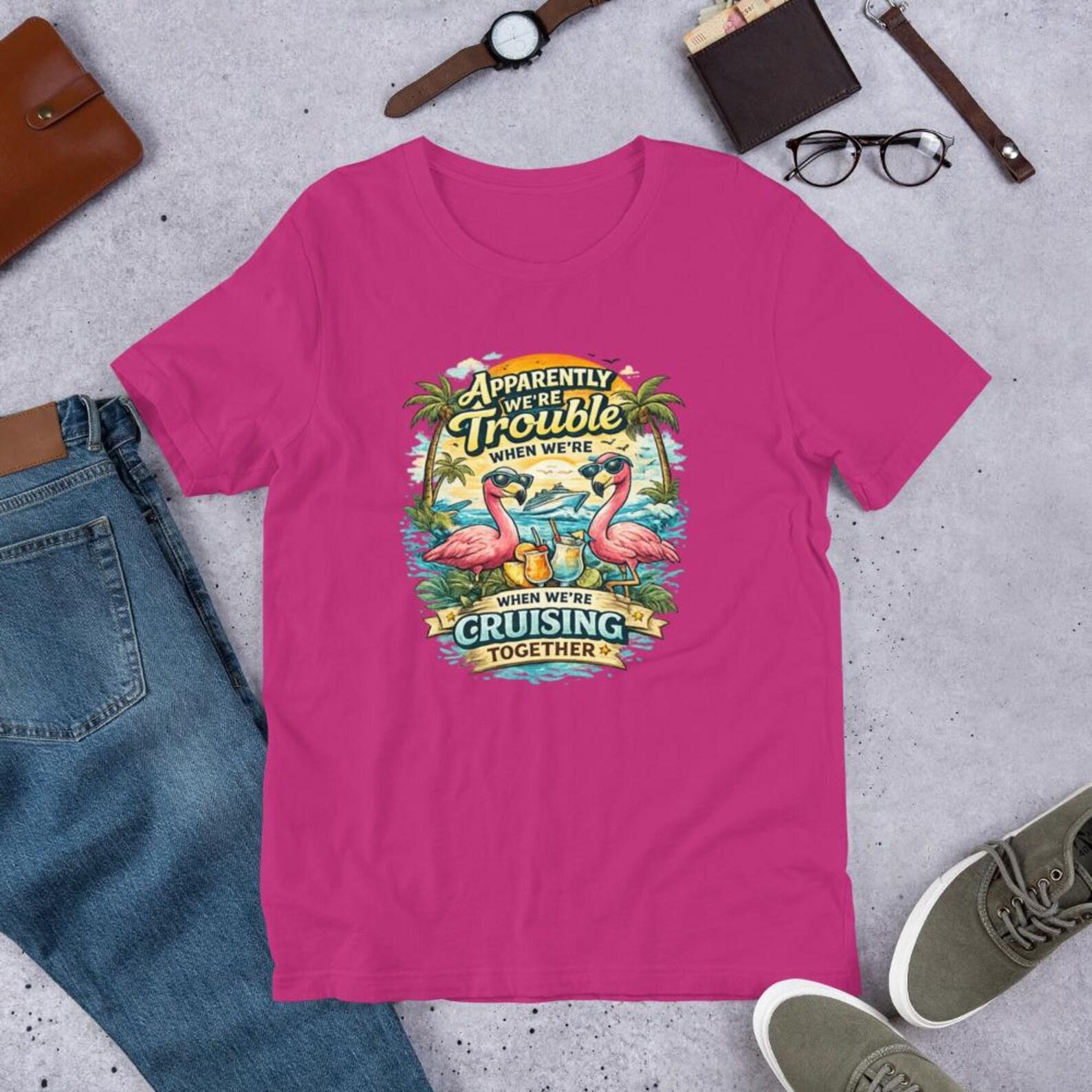 Flamingo Cruise T-Shirt, Funny Tropical Vacation Apparel L