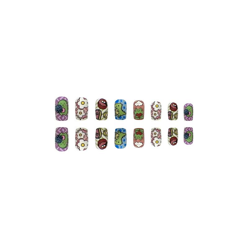 24 buc Unghii Presate Simple Desene Animate Broască Lungime Medie Modă European Pătrat Manichiură Texturată Mată Buze Stil Fetișcană Manichiură Portabilă