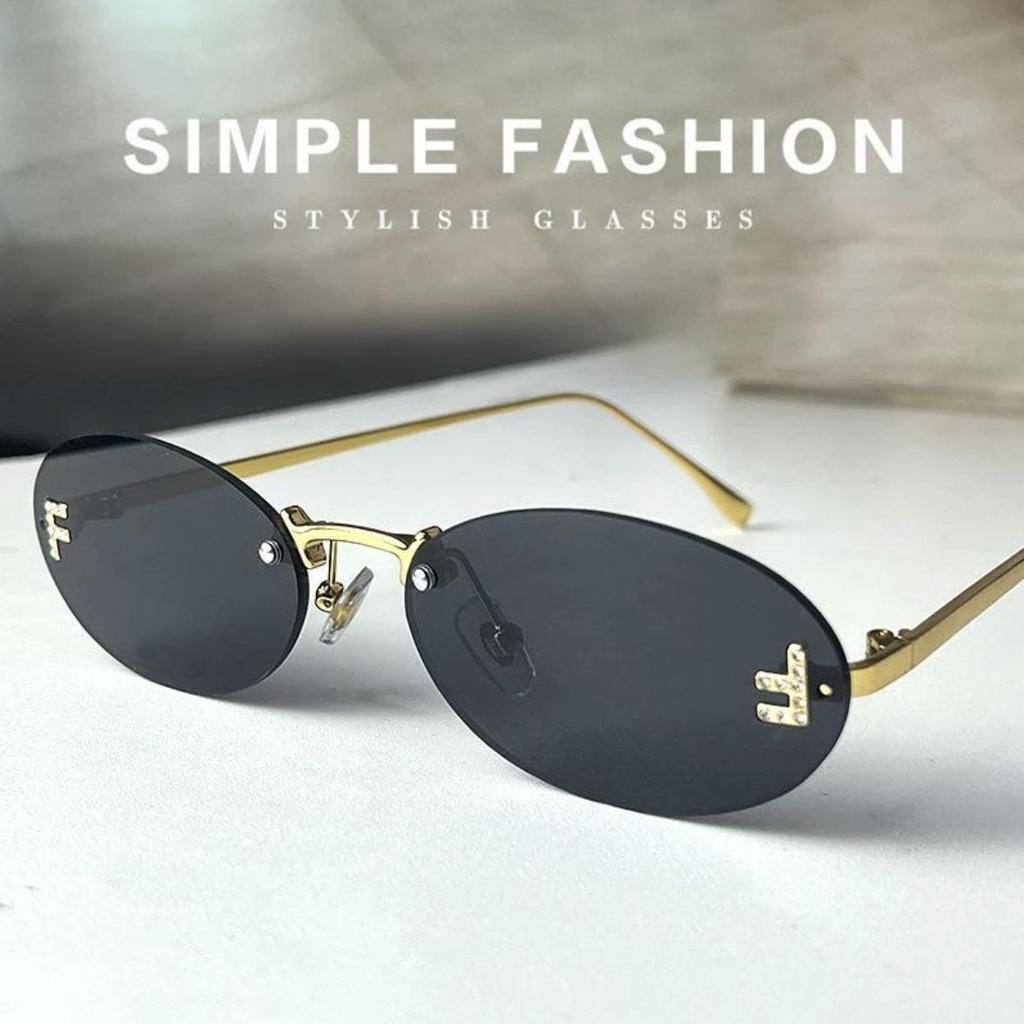 Frameless Diamond-Studded UV Protection Sunglasses, Trendy Celebrity Style
