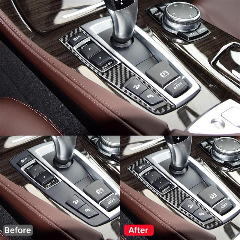 AAACH1 For BMW 5 Series F10 F18 2011-2017 Car Accessories Carbon Fiber Interior Car Gear Shift Panel Buttons Trim Frame Cover Stickers