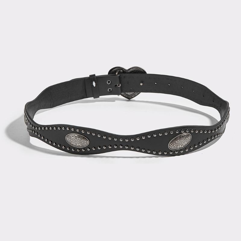 Studded Punk Style Belt Adjustable PU Leather with Charm Heart Buckles for Men Women Fashion Accessories