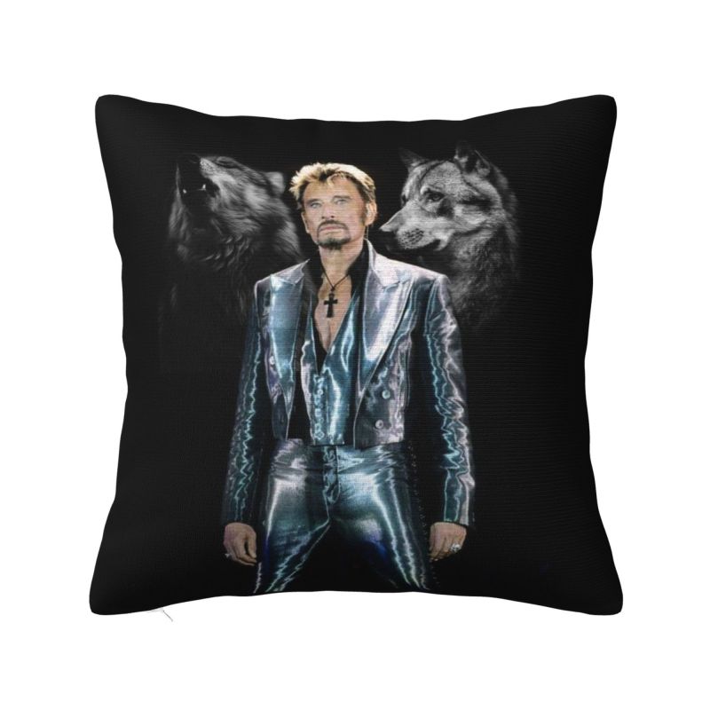 Johnny Hallyday With Wolf Pillow Case Living Room Decoration Nordic French Rock Singer Outdoor Cushions Square Pillowcase