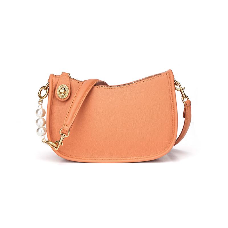 Genuine Leather Pearl Underarm French Baguette Cowhide Crossbody Bag - Trendy & Versatile Women's Shoulder Bag