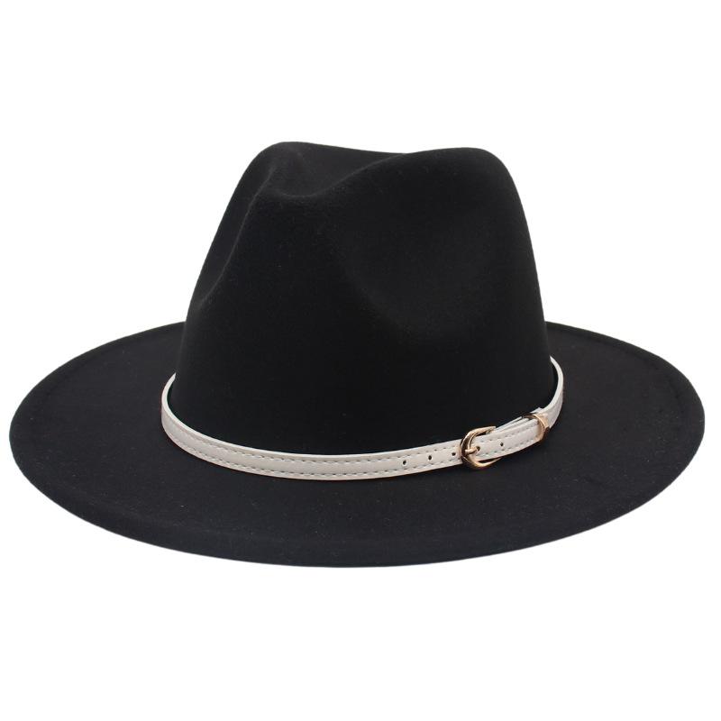 Big Brim Top Hat Women'S Coat With Hat Felt Hat Solid Color Cashmere Jazz Hat