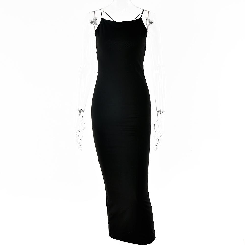 European and American women's summer dress female sexy suspender backless temperament split step skirt sexy babes