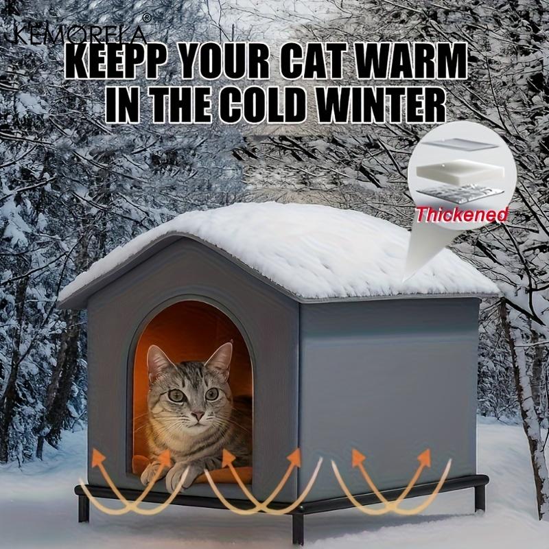 KEMORELA בית חתולים חורפי נייד לחוץ, עשוי בד אוקספורד מבודד, עיצוב עמיד ברוח, מתקפל להרכבה קלה, עבור חתולי רחוב