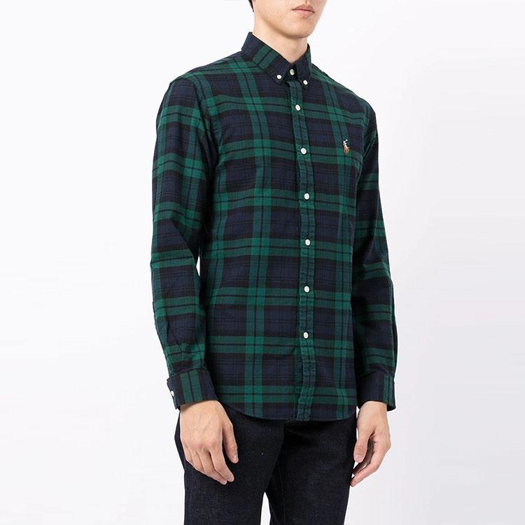 Polo Ralph Lauren Logo Embroidered Plaid Long Sleeve Shirt Men Shirts Green 710853154-004