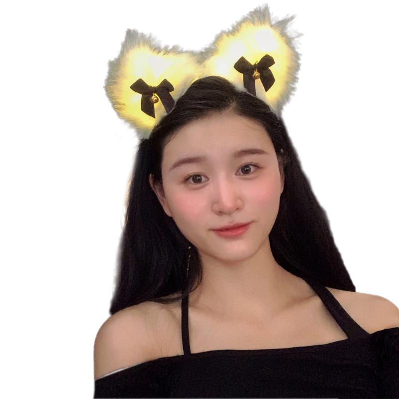 

Мигающий ободок с кошачьими ушками, светящиеся плюшевые кошачьи ушки, обруч для волос, эластичный, светящийся, реквизит для фото, принадлежности для Хэллоуина 1