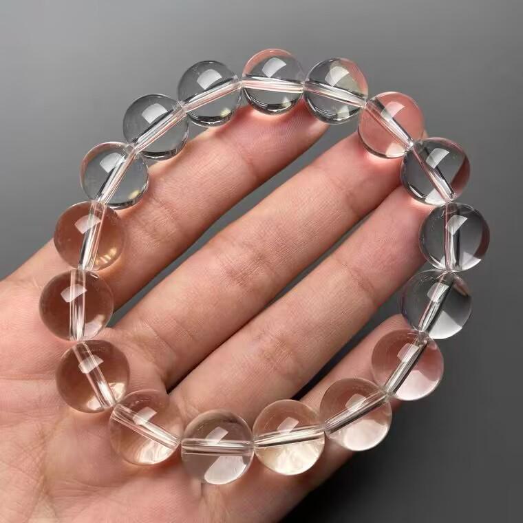 Natural Ice Clear Crystal Bracelet: Round Beads, Zen-Inspired Gift for Girls & Couples