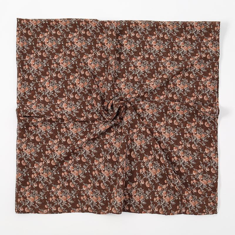 115cm Floral Printed Square Scarf Chiffon Headband Scarf For Muslim Woman Hijabs Shawls Lady Elegant Wraps Ethnic Islam Turban