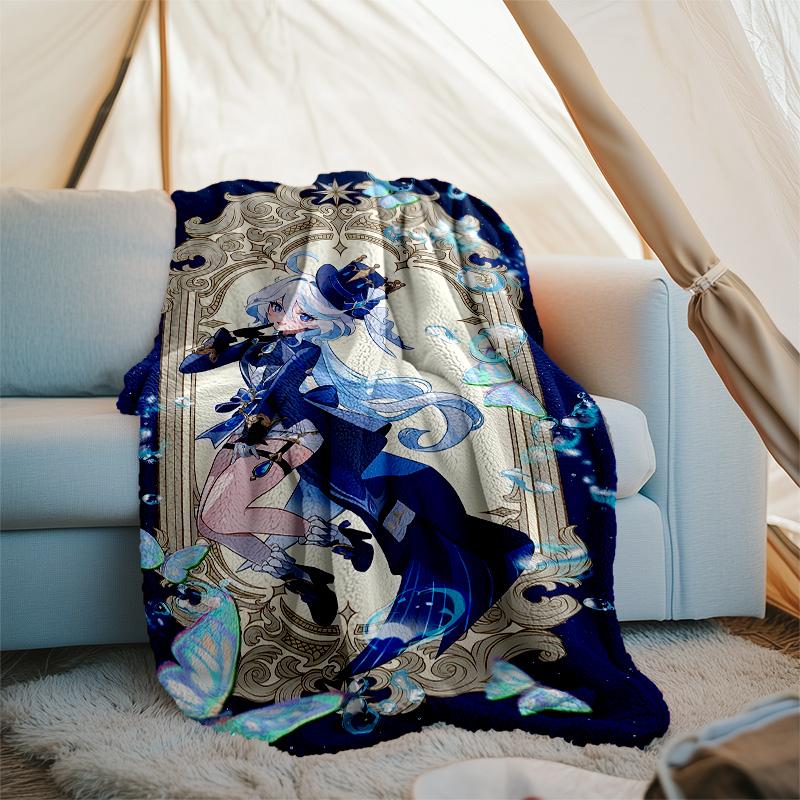 Coperta in pile stampata Genshin Impact Furina—leggera, morbida, calda;coperta versatile per tutte le stagioni—perfetta come coperta per l'aria condizionata, coperta per il riposino