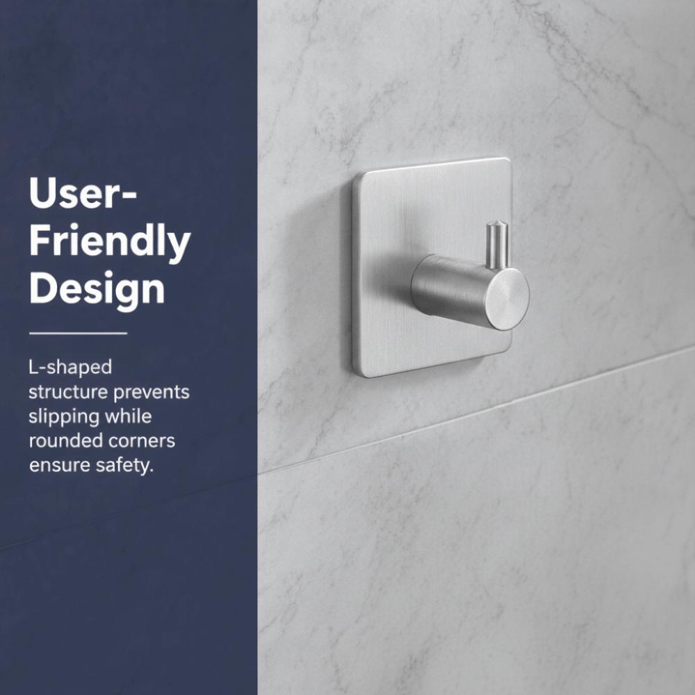 2 PCS Stainless Steel Adhesive Hook Silver Towel Hook Practical Coat Hook  Home Supply