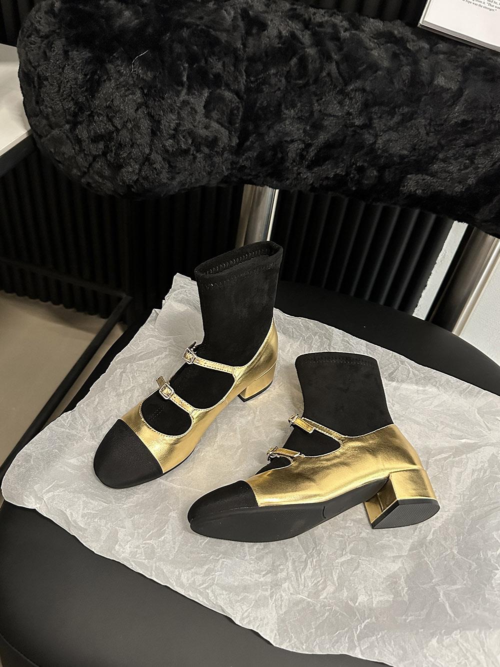 мода Черный Золотой Серебряный Модные женские ботильоны Носки Эластичные туфли Плоские — фото 8