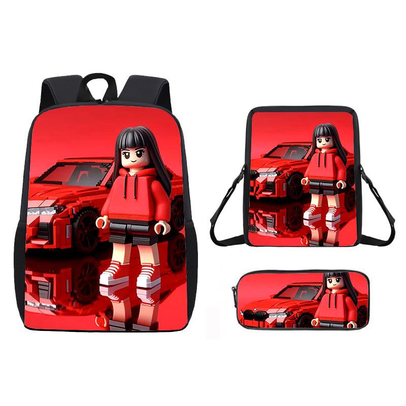 Pattern Roblox Cartoon Backpack Shoulder Bag Pencil Case Three Piece Set