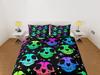 Neon Skull Duvet Cover Set, Gothic Bedroom Set, Aesthetic Dorm Bedding, Colorful Quilt Cover, Halloween Bedspread, Custom Size Bedding