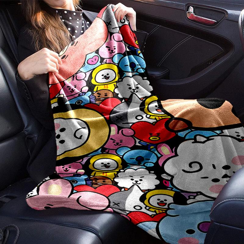 Colorful Cartoon kpop Blanket Flannel Blanket for bed, sofa, Camping, Hiking, Picnic Essentials, gift for family Fan gifts