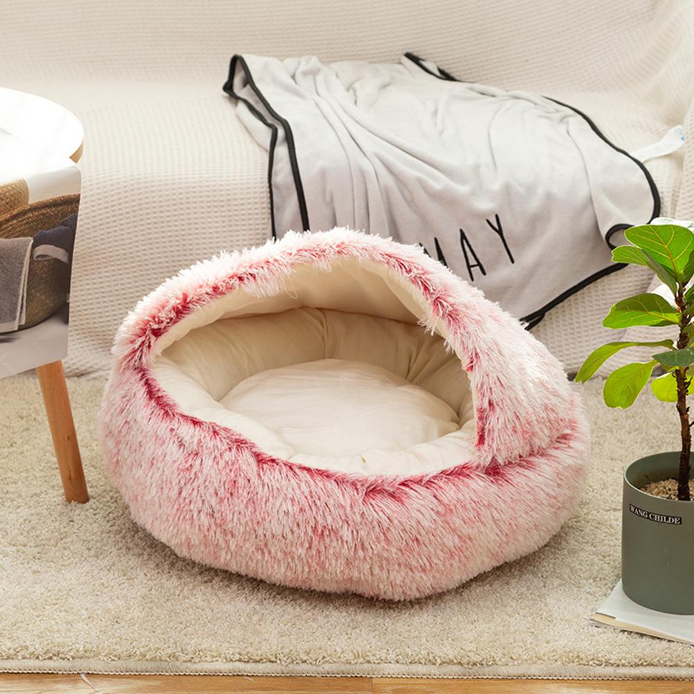 Round Plush Warm Dog Bed Mini Nest House Semi-enclosed Deep Sleep Pet Mat Cushion Blanket Sleeping Bag Puppy Kennel Accessories