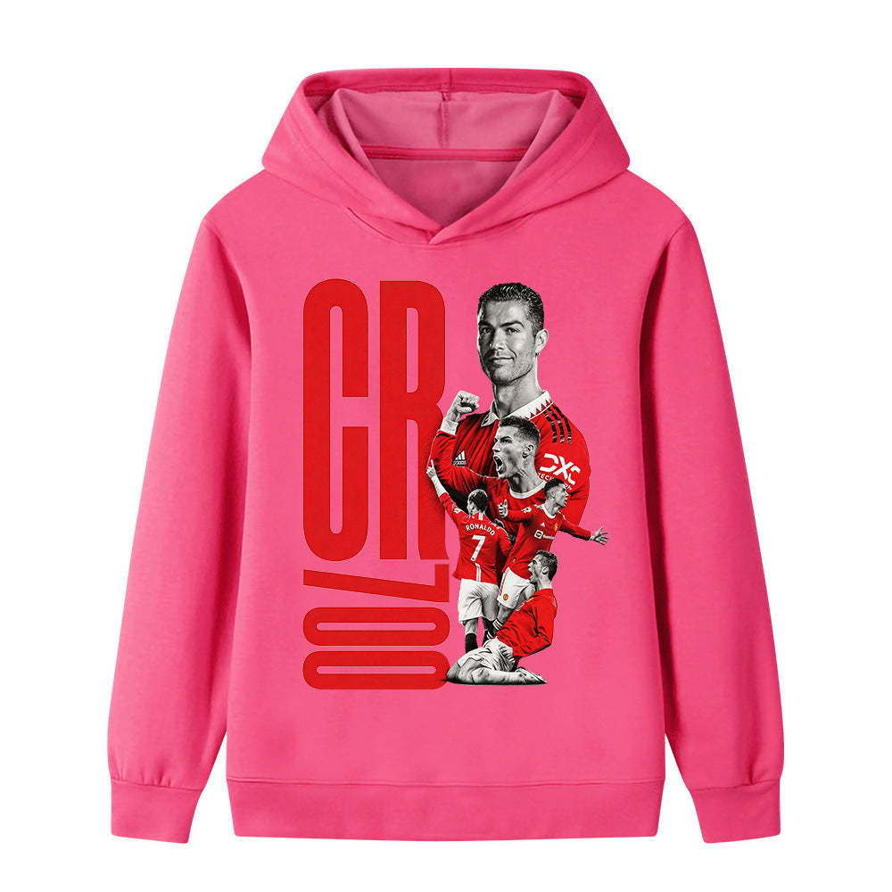 Felpa con cappuccio per bambini autunnale Felpa sportiva per ragazzi e ragazze Ronaldo Stampato HD 4-14 Anni Top pullover alla moda per bambini regalo di compleanno