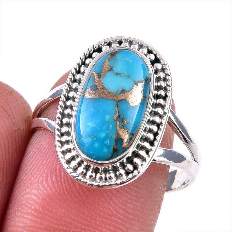 

Natural Blue Copper Turquoise Gemstone 925 Solid Sterling Silver Ring S.9 B1h08