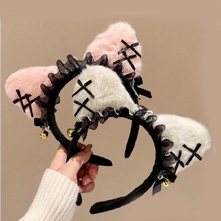 Lace Bowknot Cats Ear Hairhoop for Cats Women Roleplay Anime Maid Headband Party Costume Accessories Christmas Hairband