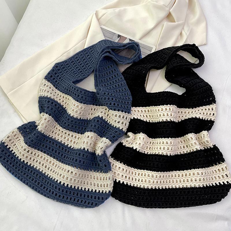 Handwoven Beach Crochet Bag for Women Lightweight Knitted Tote Handbag Summer Shopping Travel Shoulder Purse