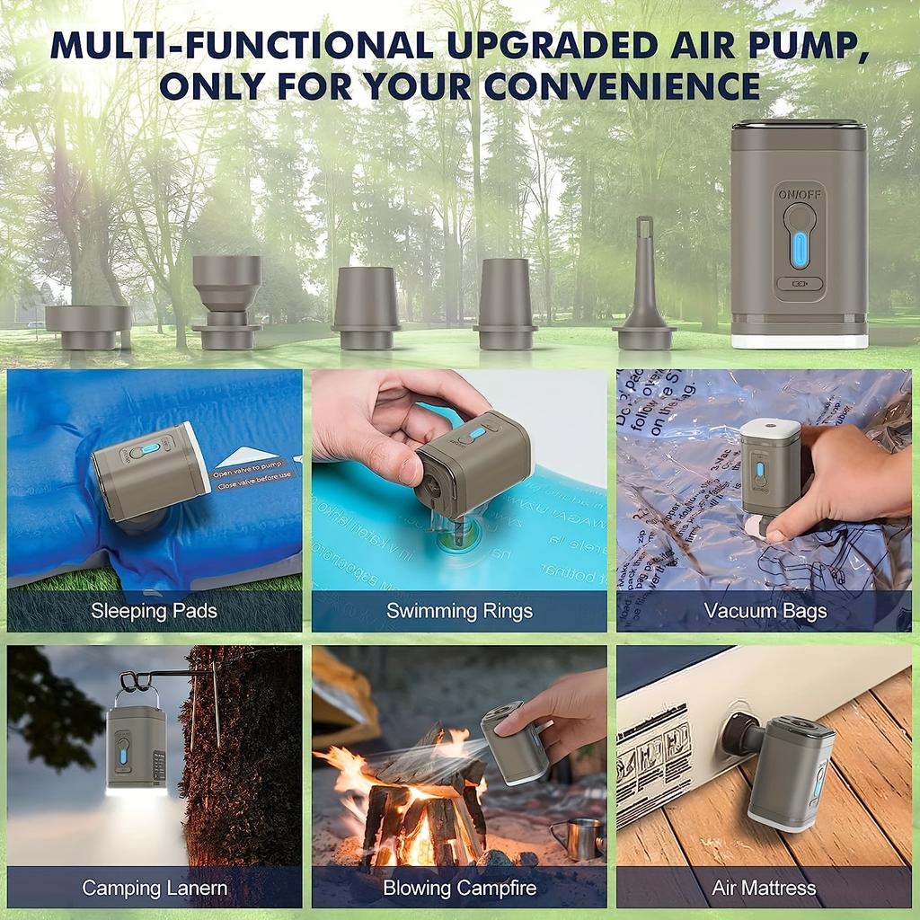 Portabl Electric Air Pump Wireless Air Compressor Inflator For Inflatable Cushions Air Beds Boat Swimming Rin Camping Flashlight