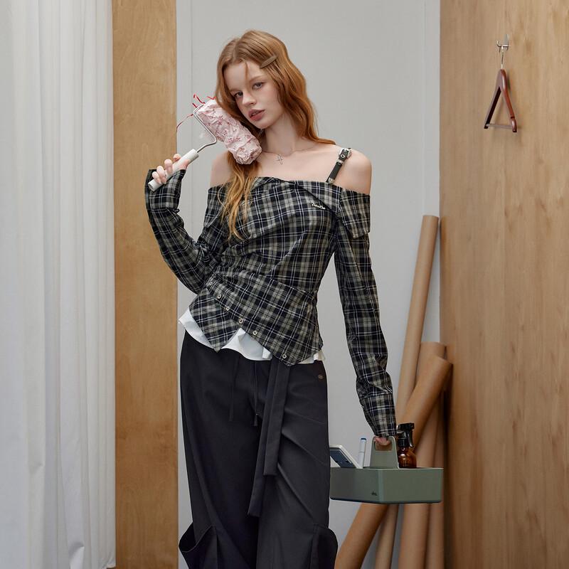 unifree American College Style Irregular Hem Long-Sleeve Shirt