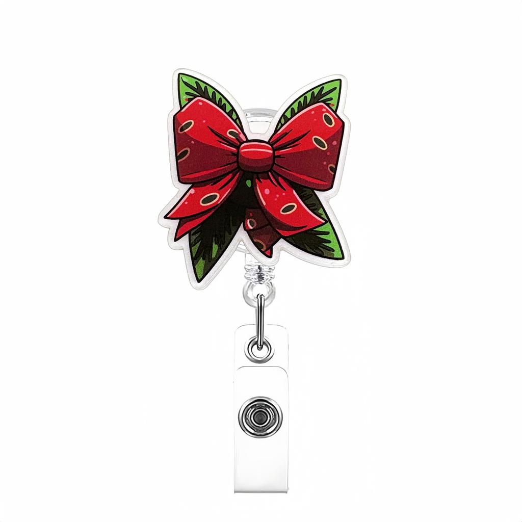 Christmas Bow Badge Reel Cute Nurse Badge Holder With Alligator Clip Worker Id Card Retractable Badge Holder Name Tag Key Chain