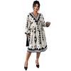 This Is A New Autumn and Winter Dress with Large-sized Printed Puffed-sleeve V-neck and High Waist Which Is Slimming