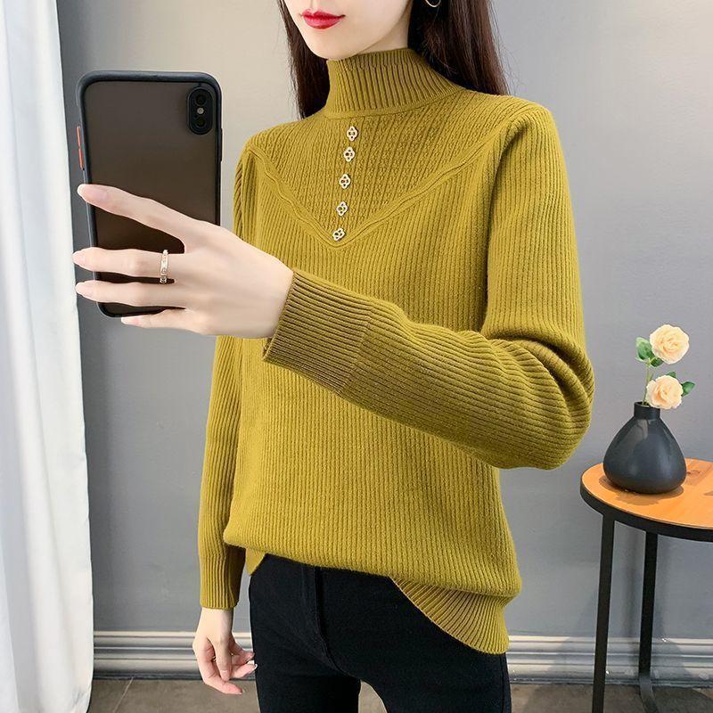 Damen Einteiliger Samtpullover mit Verdicktem Samtfutter und Halbhohem Kragen Pullover Slim und Warm Strickpullover Top für Herbst und Winter