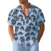 Men's Beach Short-Sleeved Shirt Coconut Tree Print Loose-Fit Holiday Shirt Men's