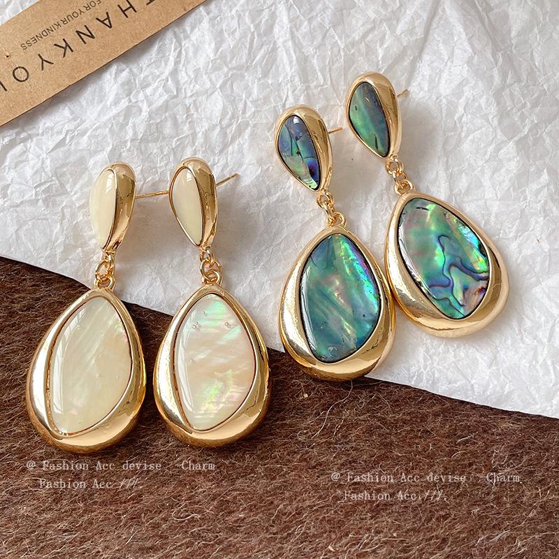 

Elegant Women s Teardrop Earrings: Silver Needle Mother-of-Pearl Oval Dangles