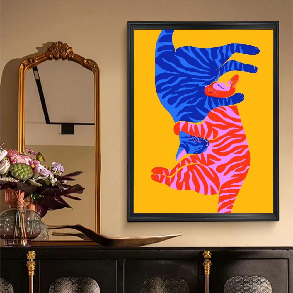 Cartoon Cat Mood Body Moon Lady Poster Retro Print Paper Waterproof High Quality Sticker Home Living Room Bar Wall Decor