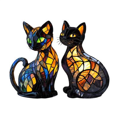 Animal Night Lights for Kids Cat Bedside Lamp Led Nightlight Resin Sculpture Spooky Home Decor for Indoor Shelf Apartment