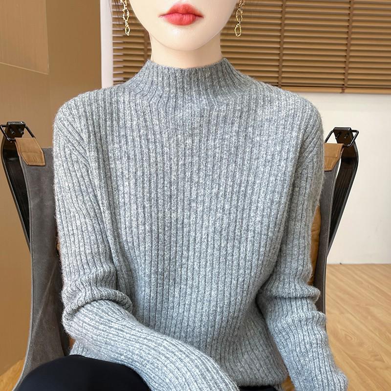 Damen Rollkragen 100% Wolle Verdickter Pullover - Modischer Strickpullover für Herbst und Winter