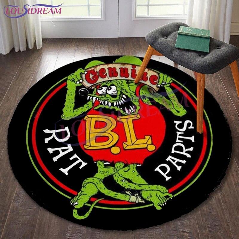Personalized Hot Rod Garage Round Mat Rat Fink Rug Retro Round Rug Living Room Decor Floor Mats Carpets for Bed Room Chair Mat