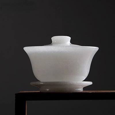 Juego de té Gaiwan de jade natural para la salud, juego de té Gongfu con cuenco de piedra de jade chino genuino, juego de té Kung Fu para ceremonia del té chino