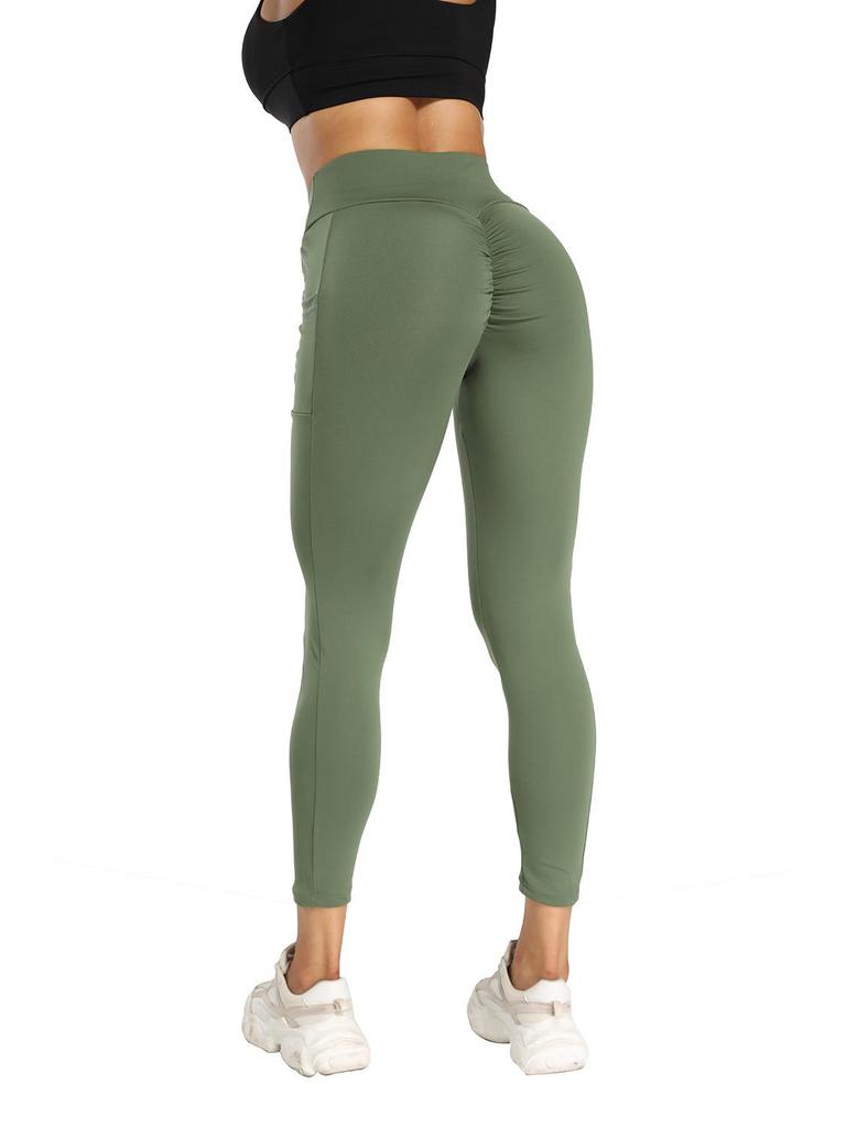 European & American Athletic Yoga Leggings with Pockets - High-Waisted, Hip-Lifting, Ideal for Fitness & Running.