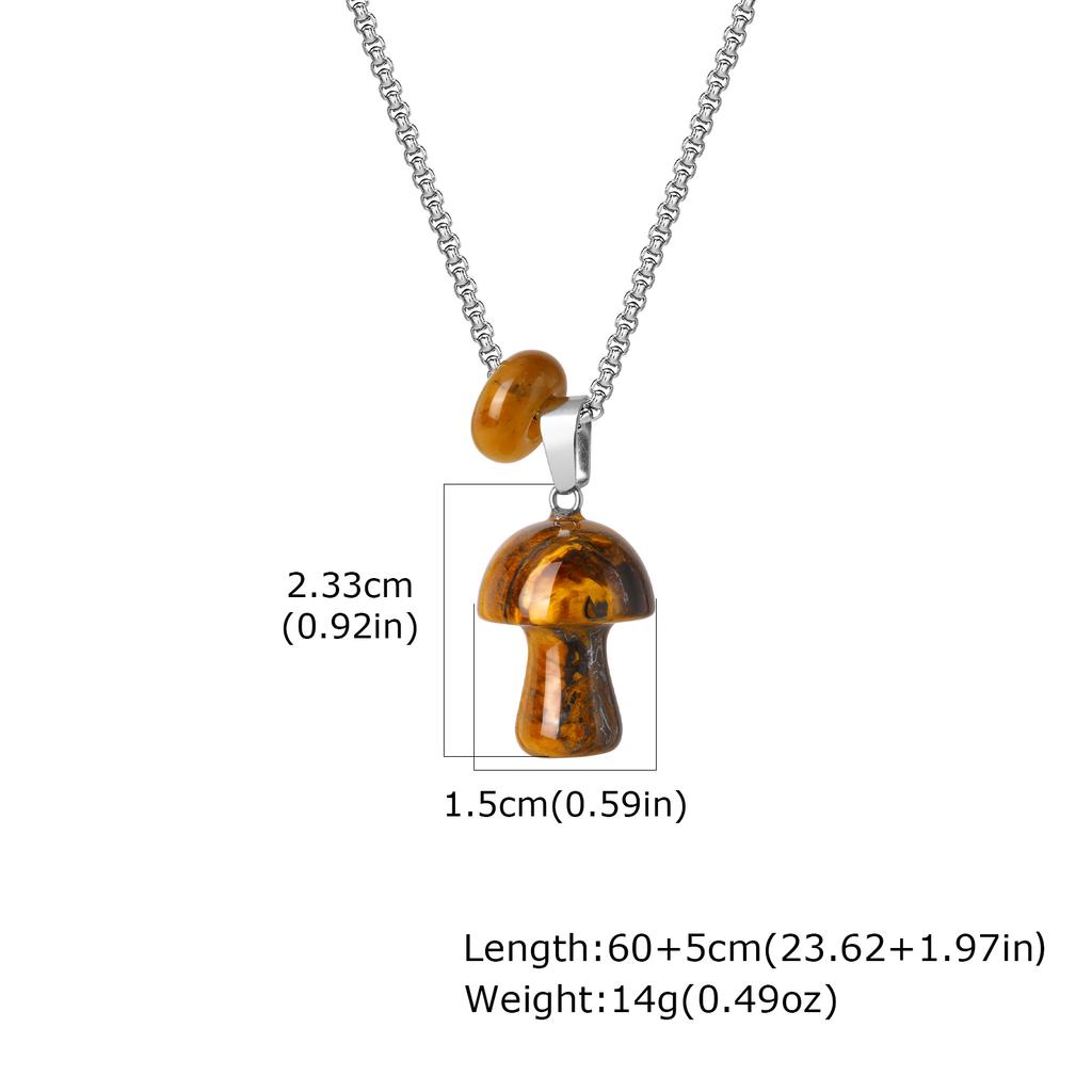 Tiger Eye Stone Mushroom Necklace for Men,Vintage Waterproof Long Chain Necklaces,Sweatshirt Chain Collars Gift